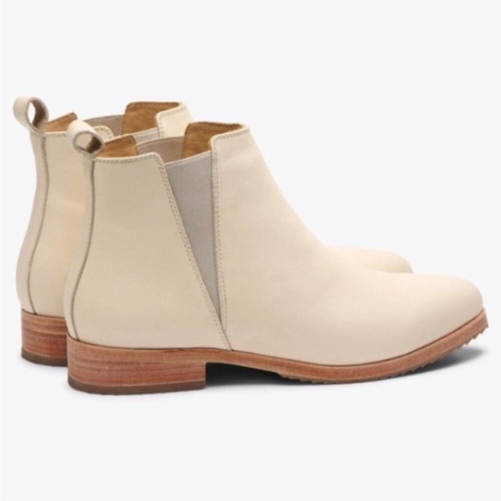 Nisolo Leather Pull-on Ankle Booties Boots Cream Genuine Leather Size 8 Women's